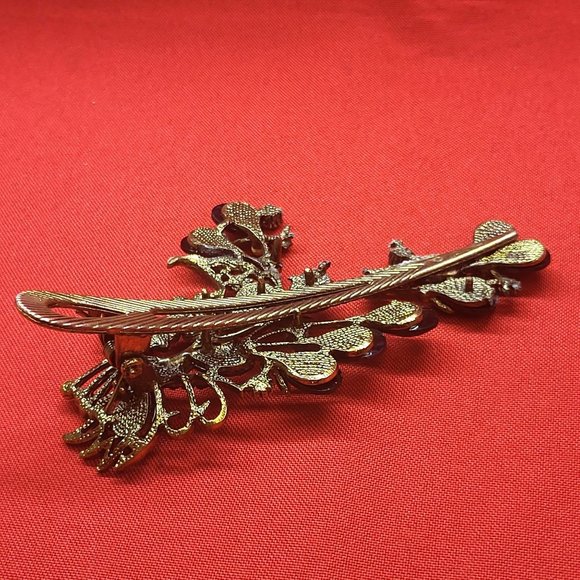 VTG Peacock Hair Clip Claw Purple Acrylic Stones Rhinestones Repaired main image 11